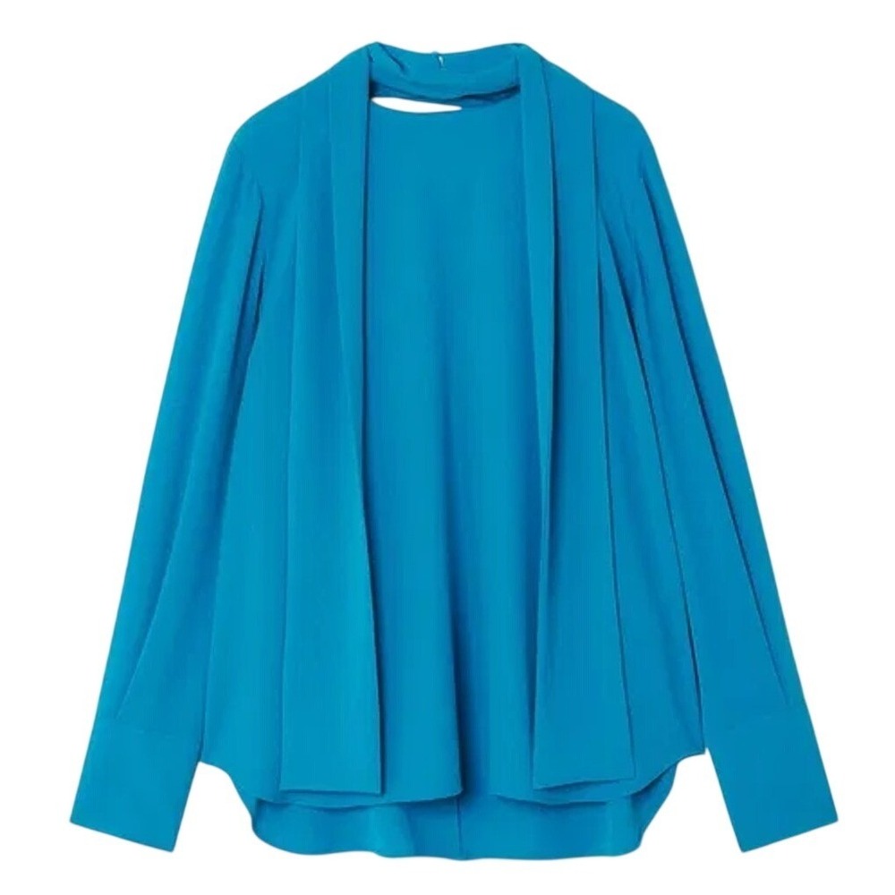 COS Oversized Cape Shirt Blouse‎ Teal Blue Long Sleeve Button Back Women 14 NWOT